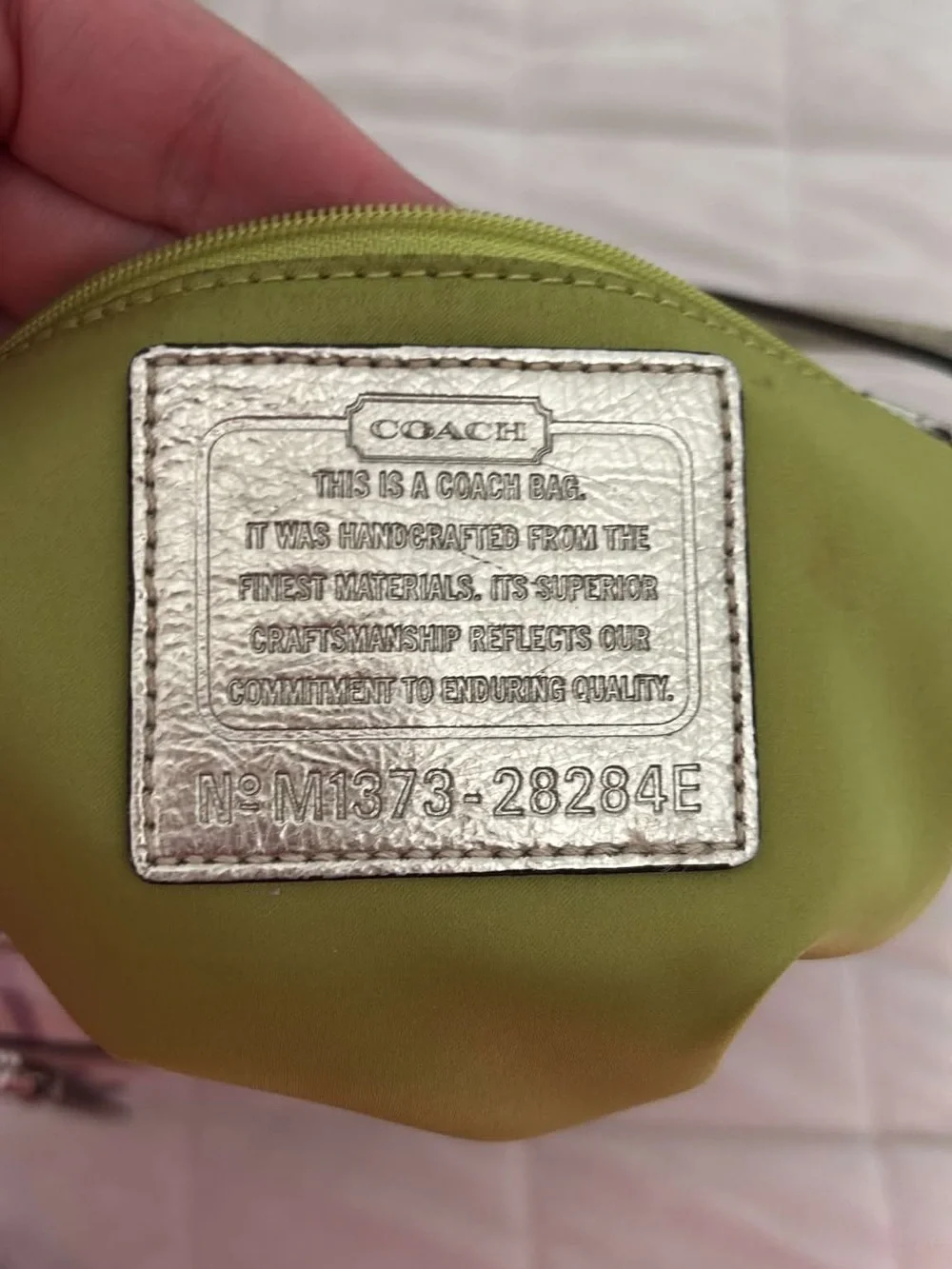 Coach Beige Signature Canvas Shoulder Bag with Pastel Stripes and Gold Trim